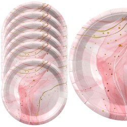 Zestaw dekoracji stołu Różowy Marmur – talerzyki, kubeczki, serwetki