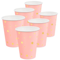 Kubek różowy Kubeczki w złote gwiazdki 220ml 6szt.
