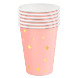 Kubek różowy Kubeczki w złote gwiazdki 220ml 6szt.