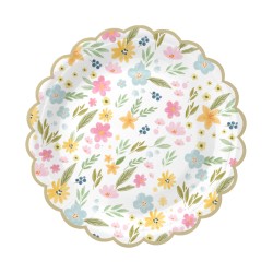 Talerzyk papierowy Pastelowe Polne Kwiaty złote brzegi 18cm 6szt.