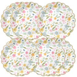Talerzyk papierowy Pastelowe Polne Kwiaty złote brzegi 18cm 6szt.