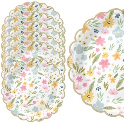 Talerzyk papierowy Pastelowe Polne Kwiaty złote brzegi 18cm 6szt.
