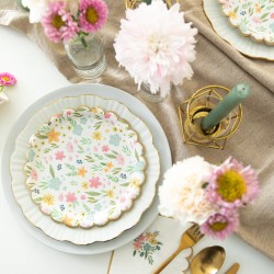 Zestaw Talerzyki Kubeczki papierowe Pastelowe Polne Kwiaty