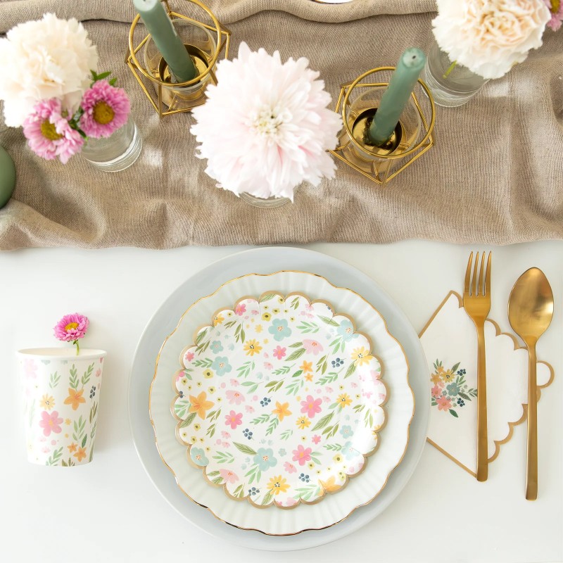 Zestaw Talerzyki Kubeczki papierowe Pastelowe Polne Kwiaty