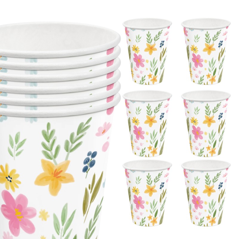 Zestaw Talerzyki Kubeczki papierowe Pastelowe Polne Kwiaty
