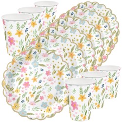 Zestaw Talerzyki Kubeczki papierowe Pastelowe Polne Kwiaty
