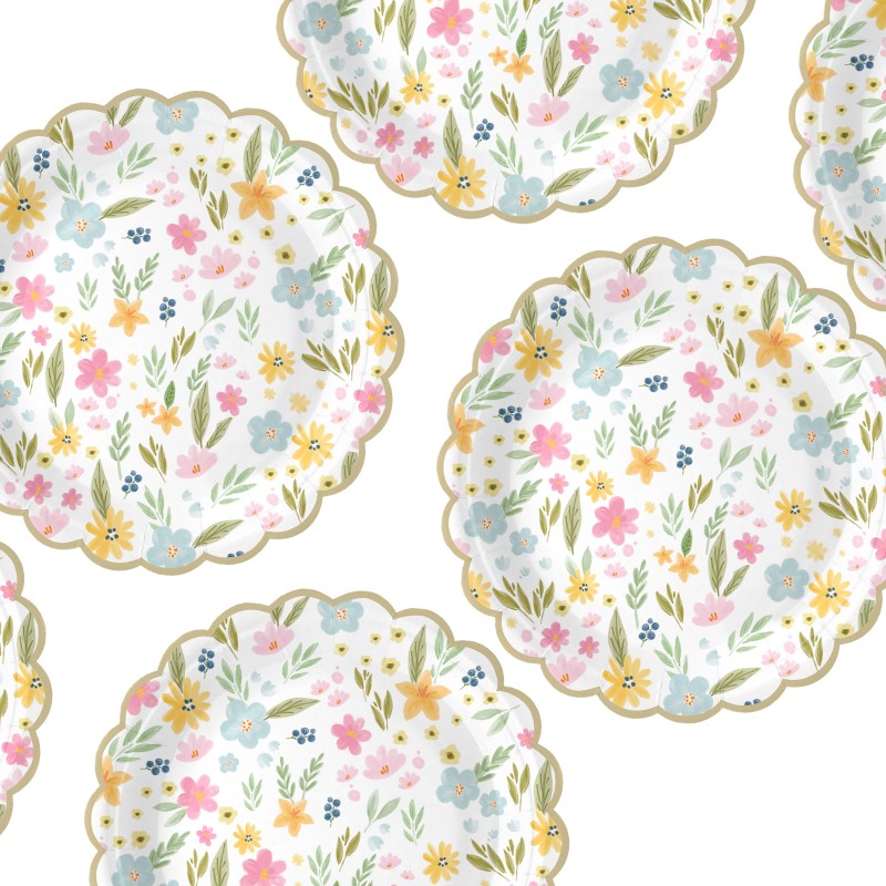 Zestaw Talerzyki Kubeczki papierowe Pastelowe Polne Kwiaty