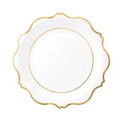 Talerzyki papierowe biało-złote 7 cali 6 szt.
