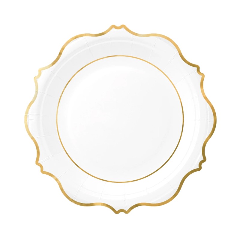 Talerzyki papierowe biało-złote 7 cali 6 szt.