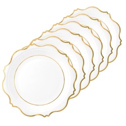 Talerzyki papierowe biało-złote 7 cali 6 szt.
