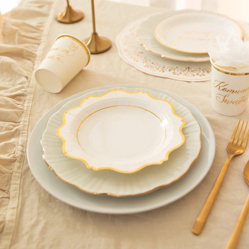 Talerzyki papierowe biało-złote 7 cali 6 szt.