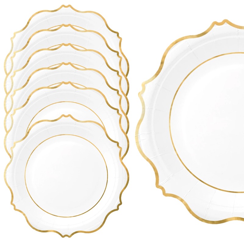 Zestaw Talerzyki Kubeczki papierowe biało-złote Komunia Święta