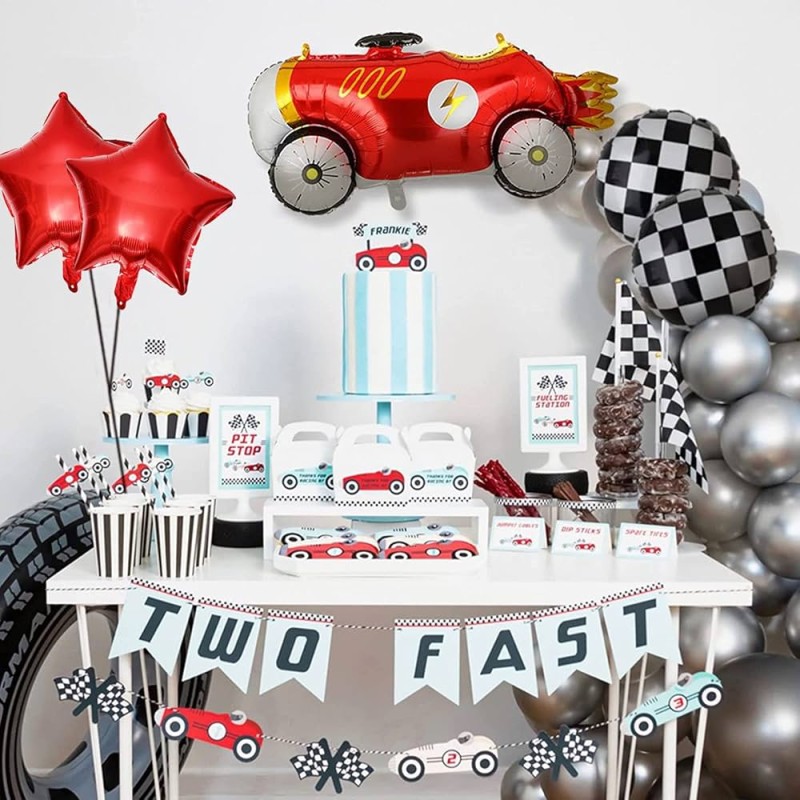 Zestaw Balonów Foliowych Wyścigówka i Koła 5 szt. Retro Vintage