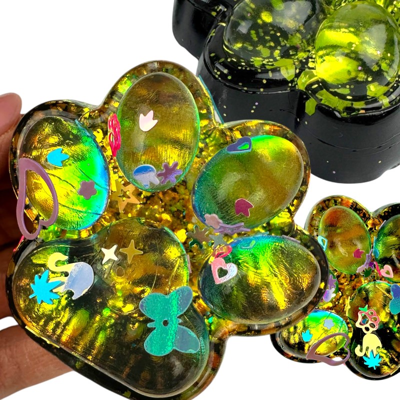 Antystresowa Kocia Łapka 3D Konfetti Squishy z Brokatem