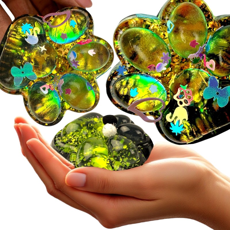 Antystresowa Kocia Łapka 3D Konfetti Squishy z Brokatem