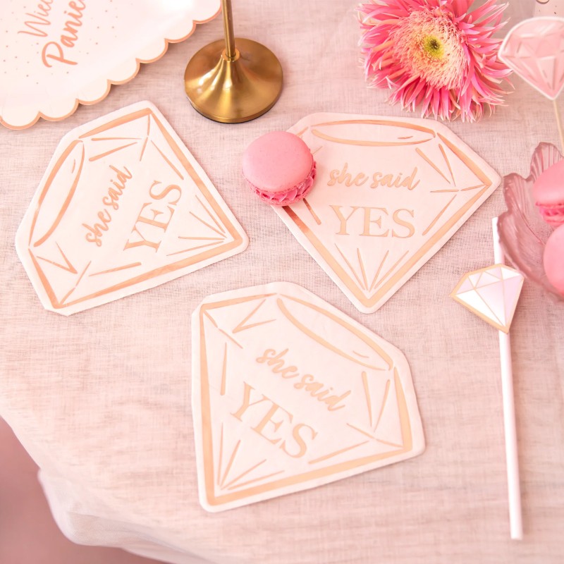 Zestaw na Wieczór Panieński Talerzyki Serca Kubeczki Serwetki Diament Rose gold