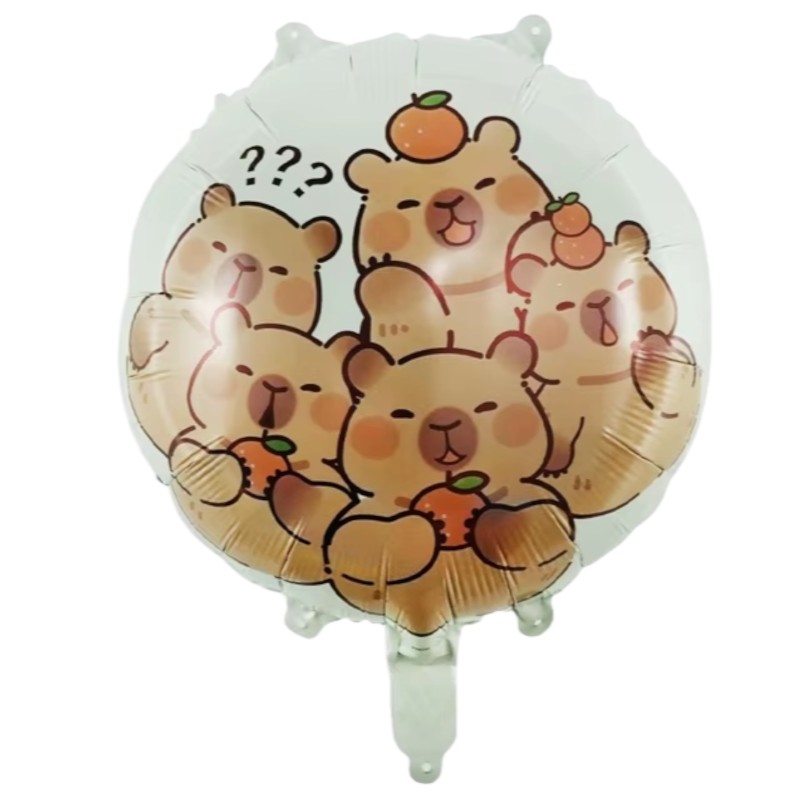 Balon foliowy okrągły dwustronny kapibary z owocami i kapibara w kwiatach