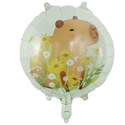 Balon foliowy okrągły dwustronny kapibary z owocami i kapibara w kwiatach