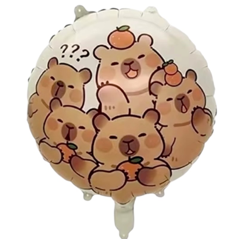 Balon foliowy okrągły dwustronny kapibary z owocami i kapibara w kwiatach