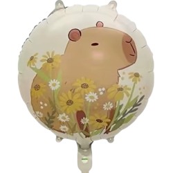 Balon foliowy okrągły dwustronny kapibary z owocami i kapibara w kwiatach