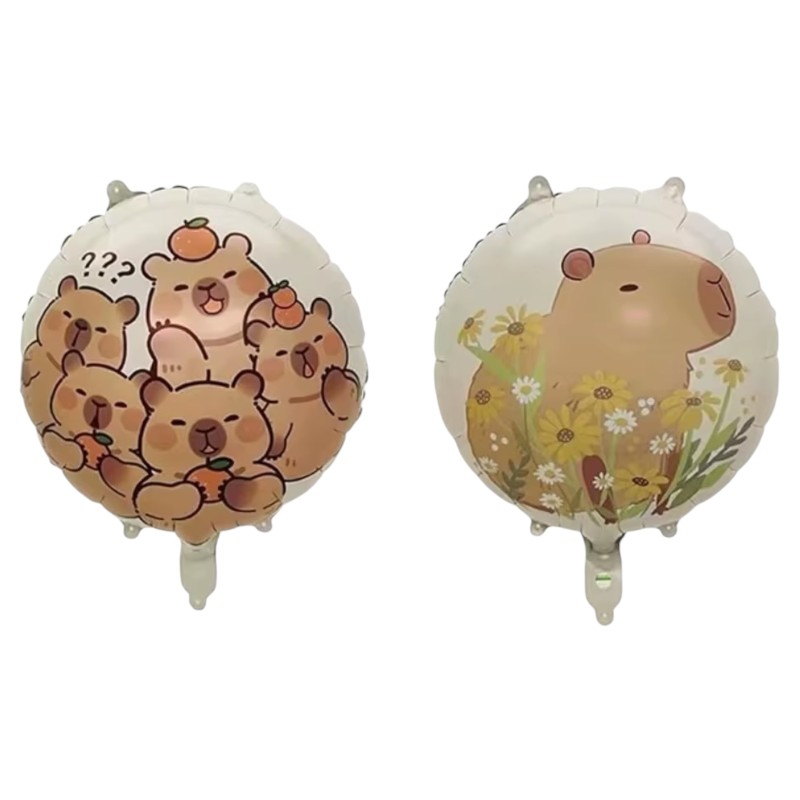 Balon foliowy okrągły dwustronny kapibary z owocami i kapibara w kwiatach