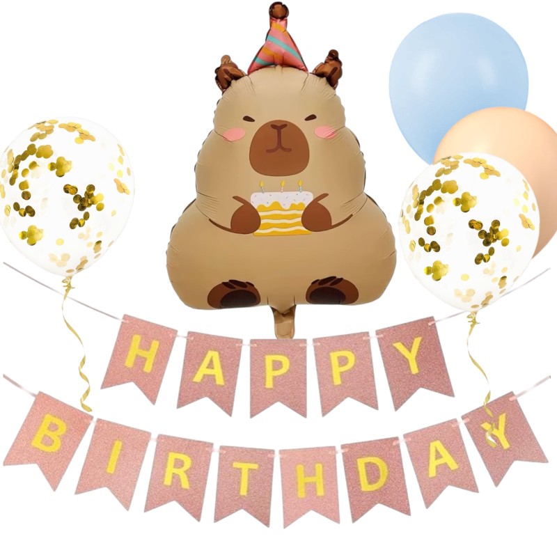 Zestaw urodzinowy z kapibarą balonami i girlandą Happy Birthday