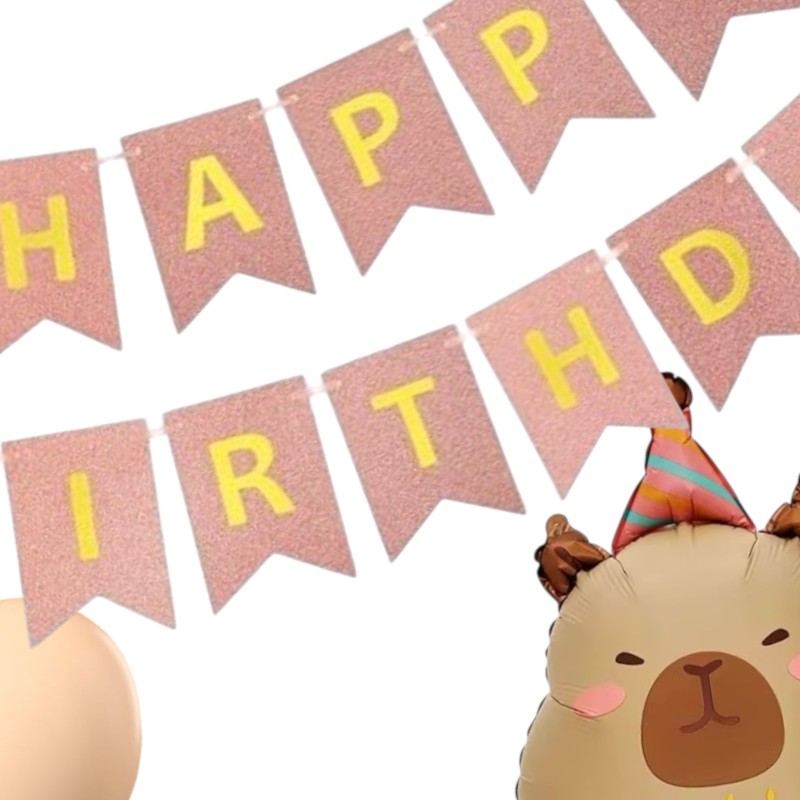 Zestaw urodzinowy z kapibarą balonami i girlandą Happy Birthday