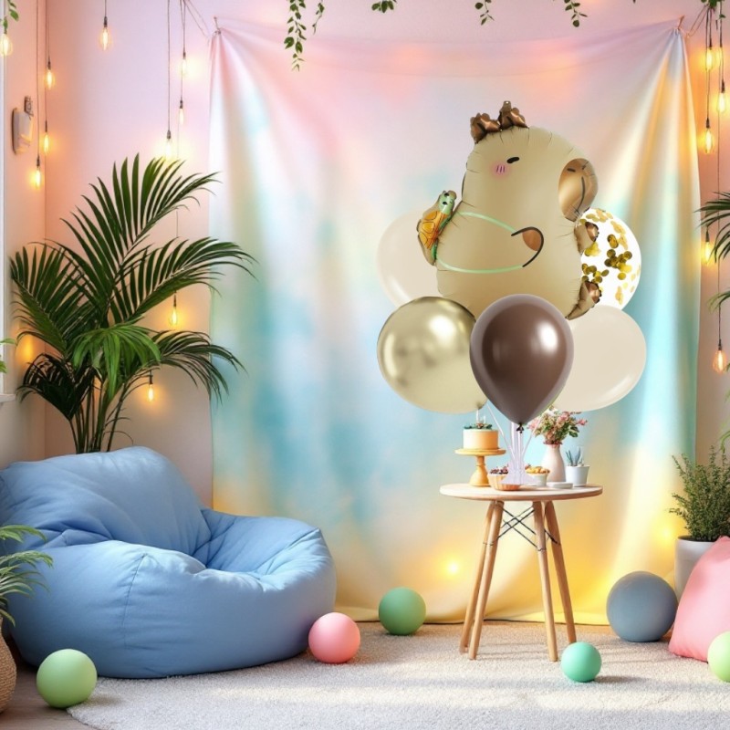 Zestaw balonów z kapibarą + stojak - bukiet balonowy 7 sztuk