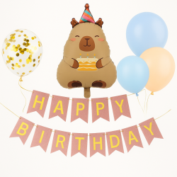 Zestaw urodzinowy z kapibarą balonami i girlandą Happy Birthday