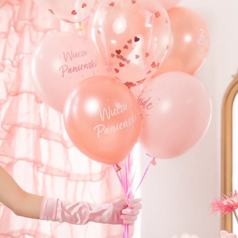 Balony  Wieczór Panieński rose gold z konfetti 12 cali 6 szt