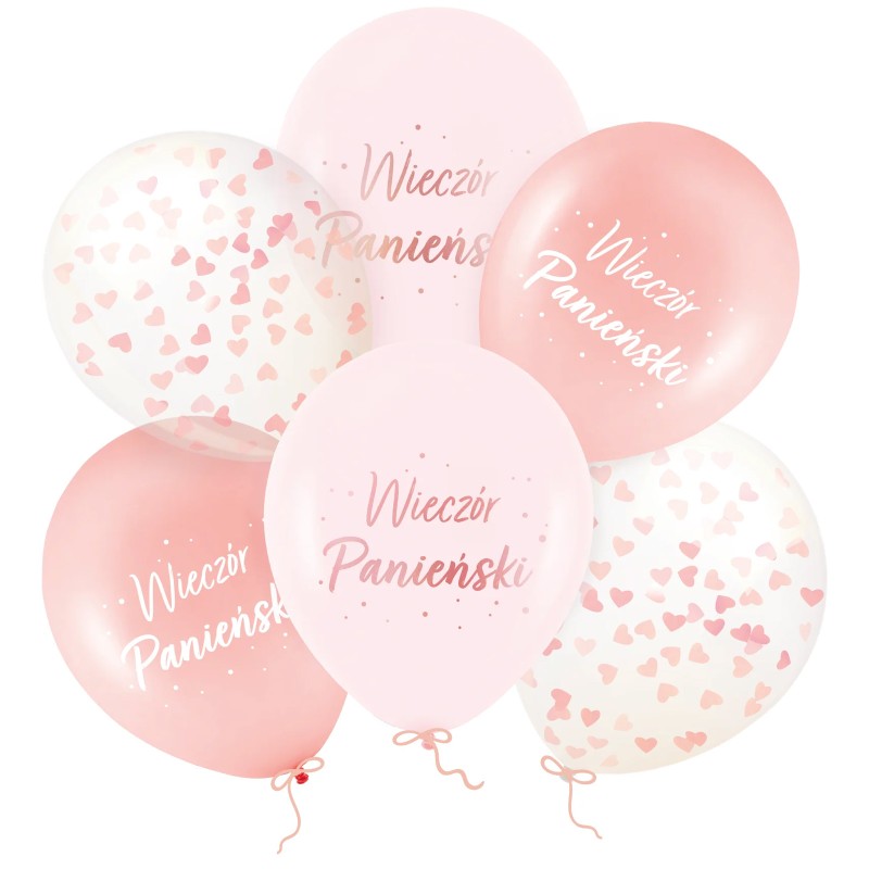 Balony  Wieczór Panieński rose gold z konfetti 12 cali 6 szt