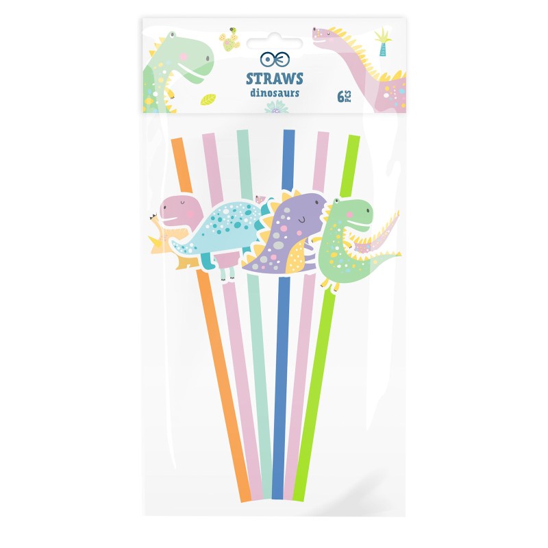 Zestaw słomek z kolorowymi dinozaurami dla dzieci