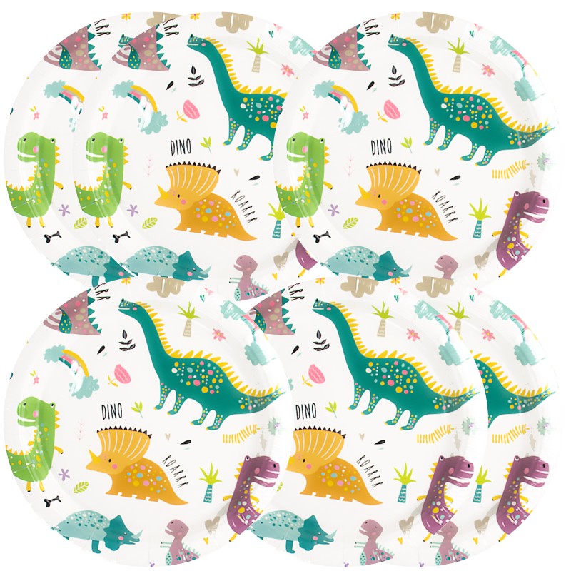 Zestaw Dziecięcy Dinozaury Talerzyki Kubeczki Słomki