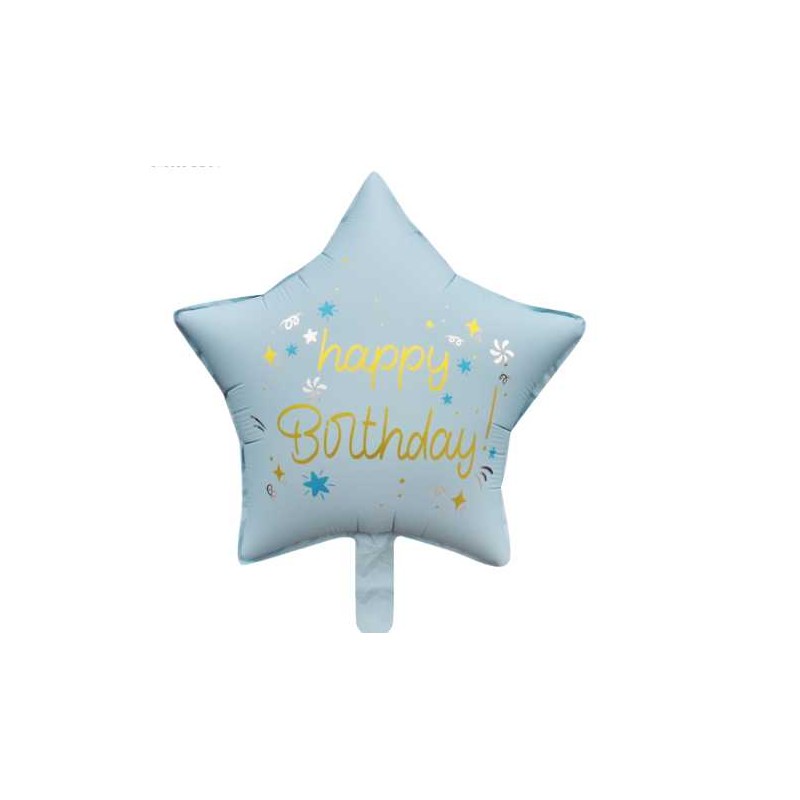 Balon foliowy gwiazda niebieska Happy Birthday 45cm