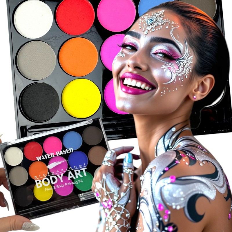 Body art wodne farby do twarzy i ciała 15 kolorów paletka
