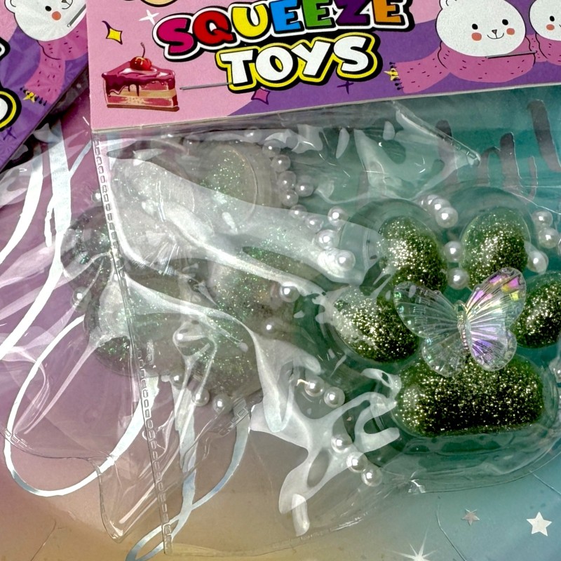 Antystresowy Gniotek Kocia Łapka Brokat z Motylkiem