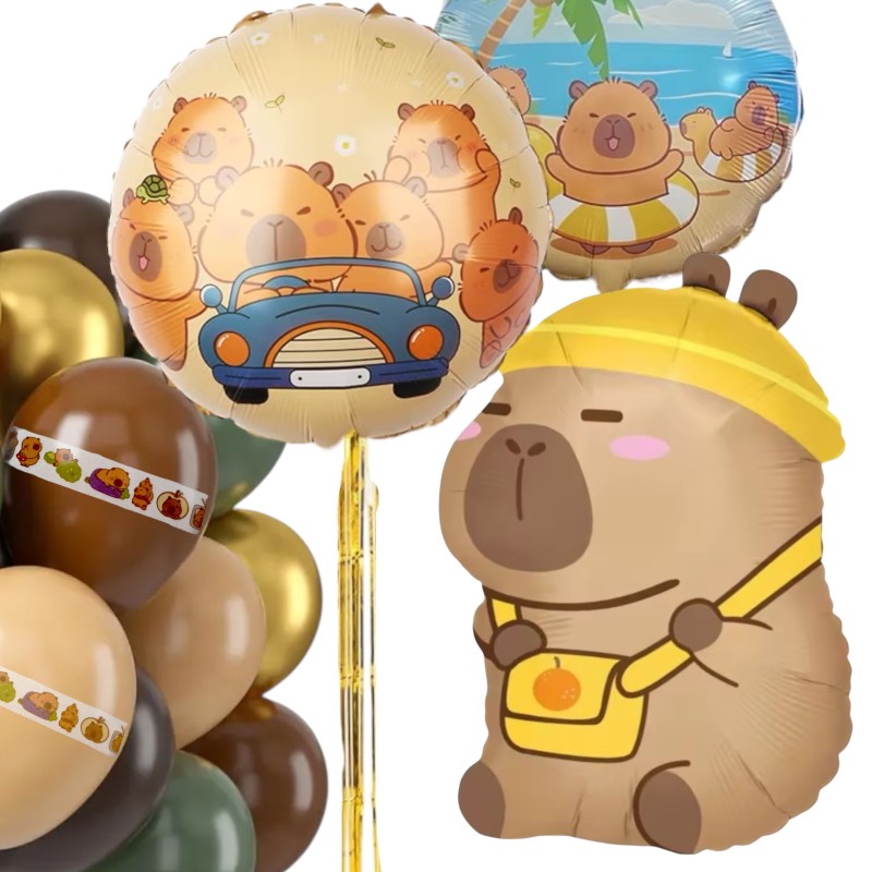 Zestaw Urodzinowy Kapibara – Balony, Baner, Naklejki