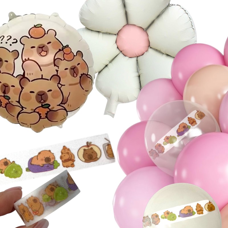 Zestaw urodzinowy z kapibarą i balonami pastelowymi