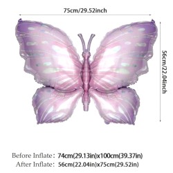 Balon foliowy motyl 110x74 pastelowy różowy