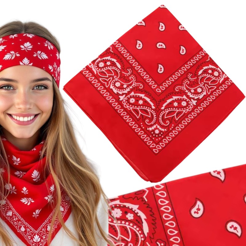 Czerwona Bandana Bandamka Paisley 53x53cm 100% Bawełna