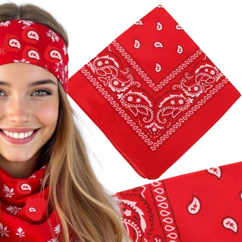 Czerwona Bandana Bandamka Paisley 53x53cm 100% Bawełna