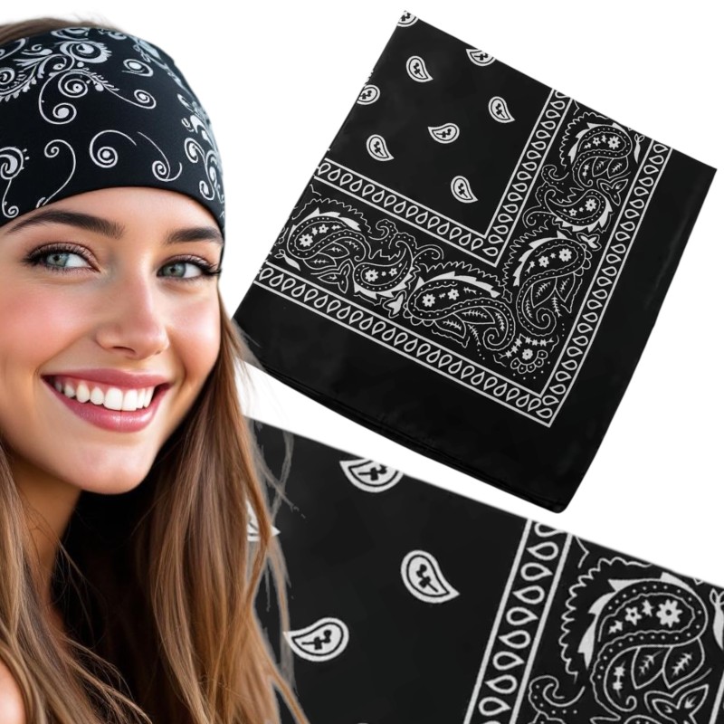 Bandana Paisley Czarna 53x53cm 100% Bawełna