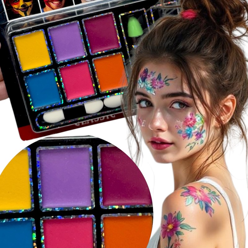 Malowidła Farbki Wodne Zestaw Makijaż Twarzy i ciała Body Art - 6 kolo + 2 kredki