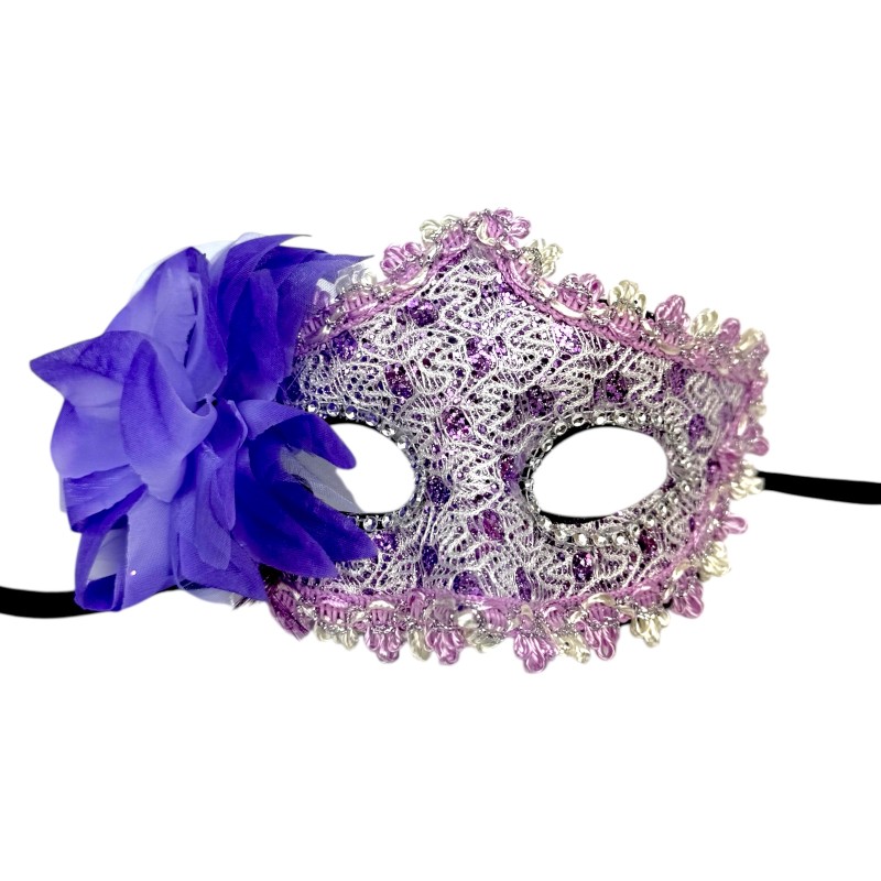 Koronkowa Maska Wenecka z Kwiatem Karnawał