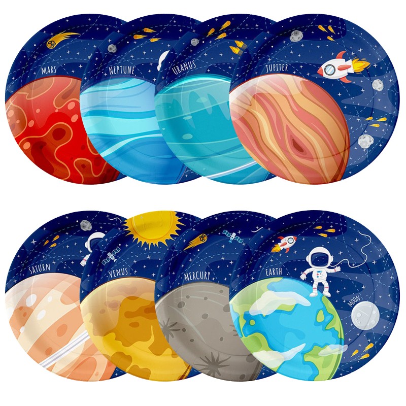Talerzyki papierowe Kosmos z planetami Układu Słonecznego 8 szt
