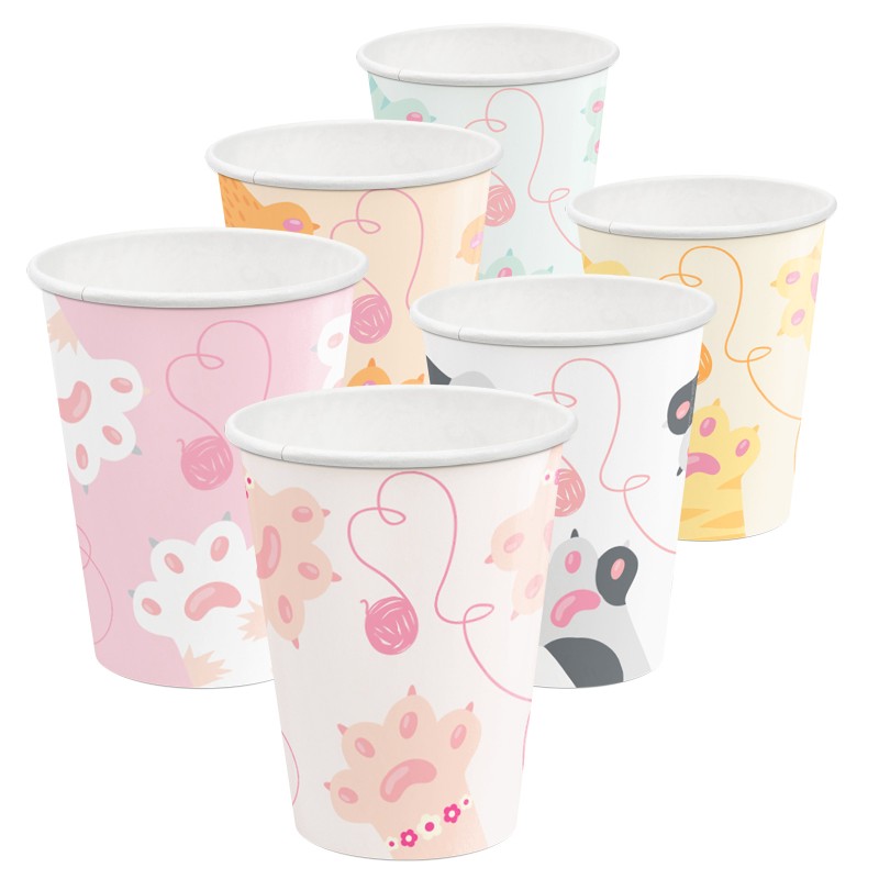 Kubki Papierowe Kotki 220ml Zestaw 6 sztuk