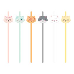 Zestaw Słomek Papierowych z Motywem Kotków  6szt