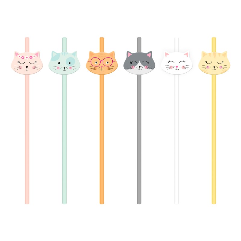 Zestaw Słomek Papierowych z Motywem Kotków  6szt