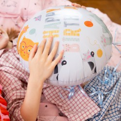 Balon foliowy Happy Birthday z kotkami 45 cm Kotki