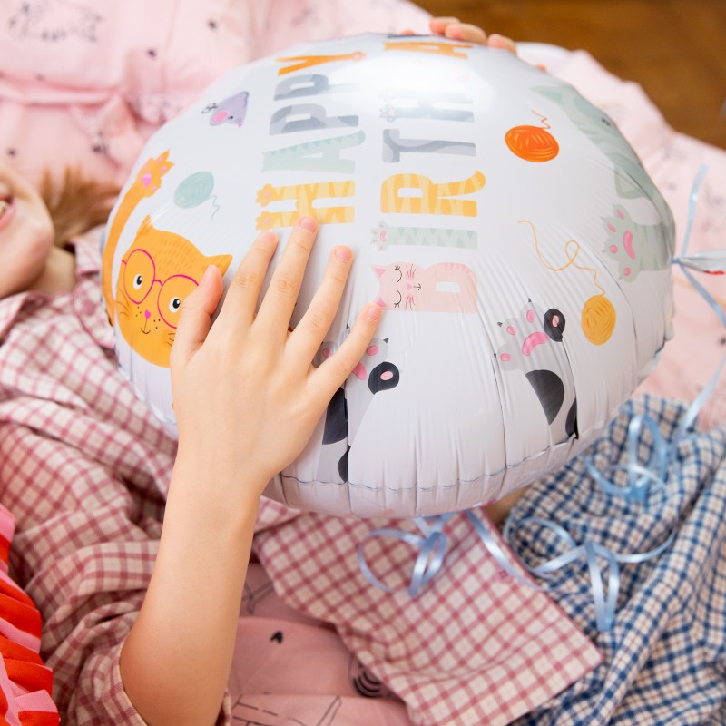 Balon foliowy Happy Birthday z kotkami 45 cm Kotki